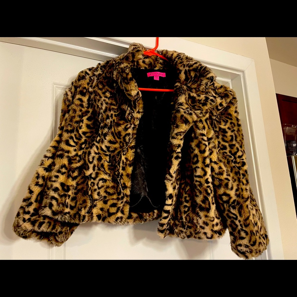 Betsy Johnson cropped leopard jacket Large